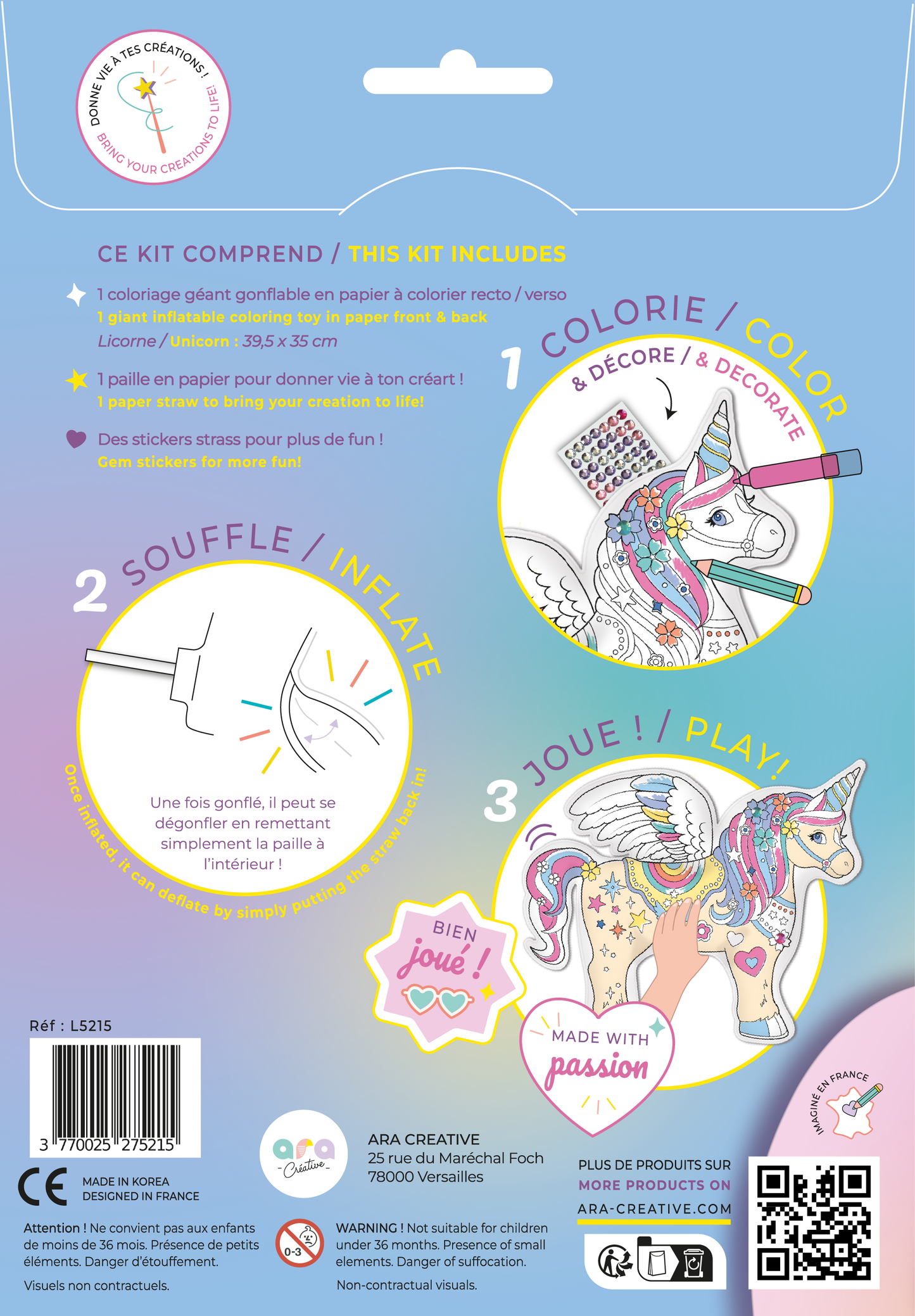 Inflable Gigante Unicornio y Pegatinas Brillantes-ARA CRÉATIVE