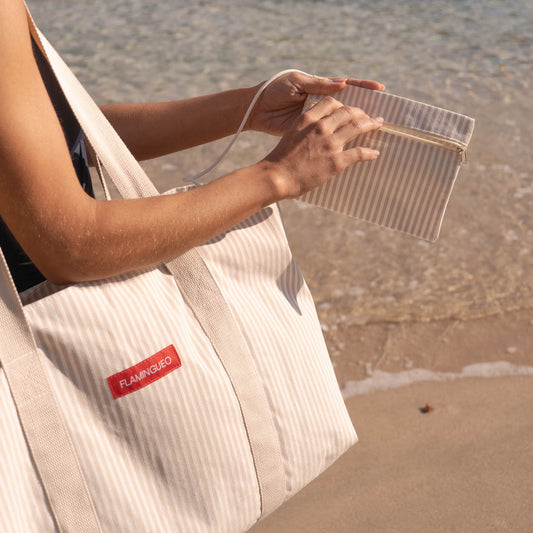 Bolsa de Playa Canvas con monedero BRUNY Beig-FLAMINGUEO
