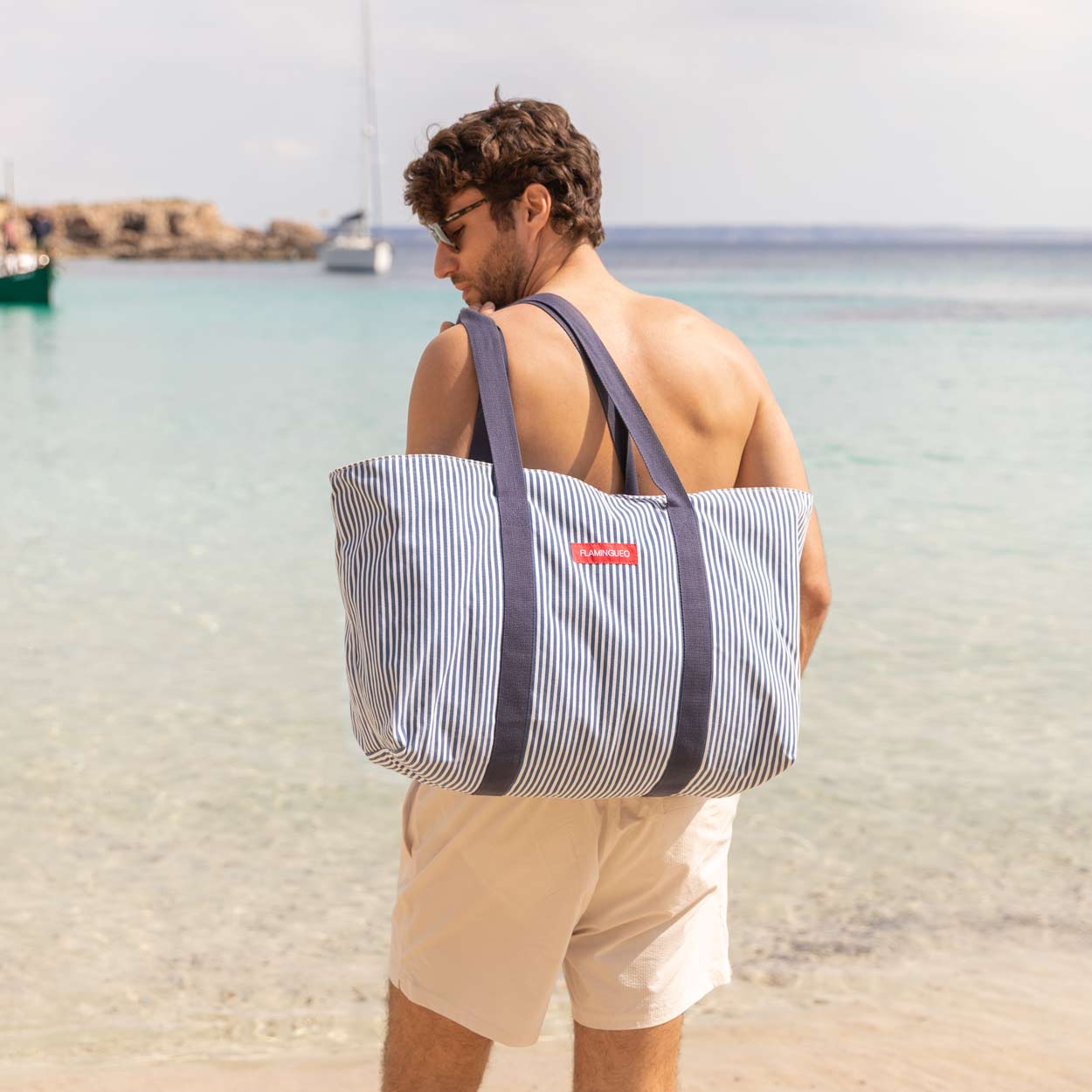 Bolsa de Playa Canvas con monedero BRUNY Azul-FLAMINGUEO
