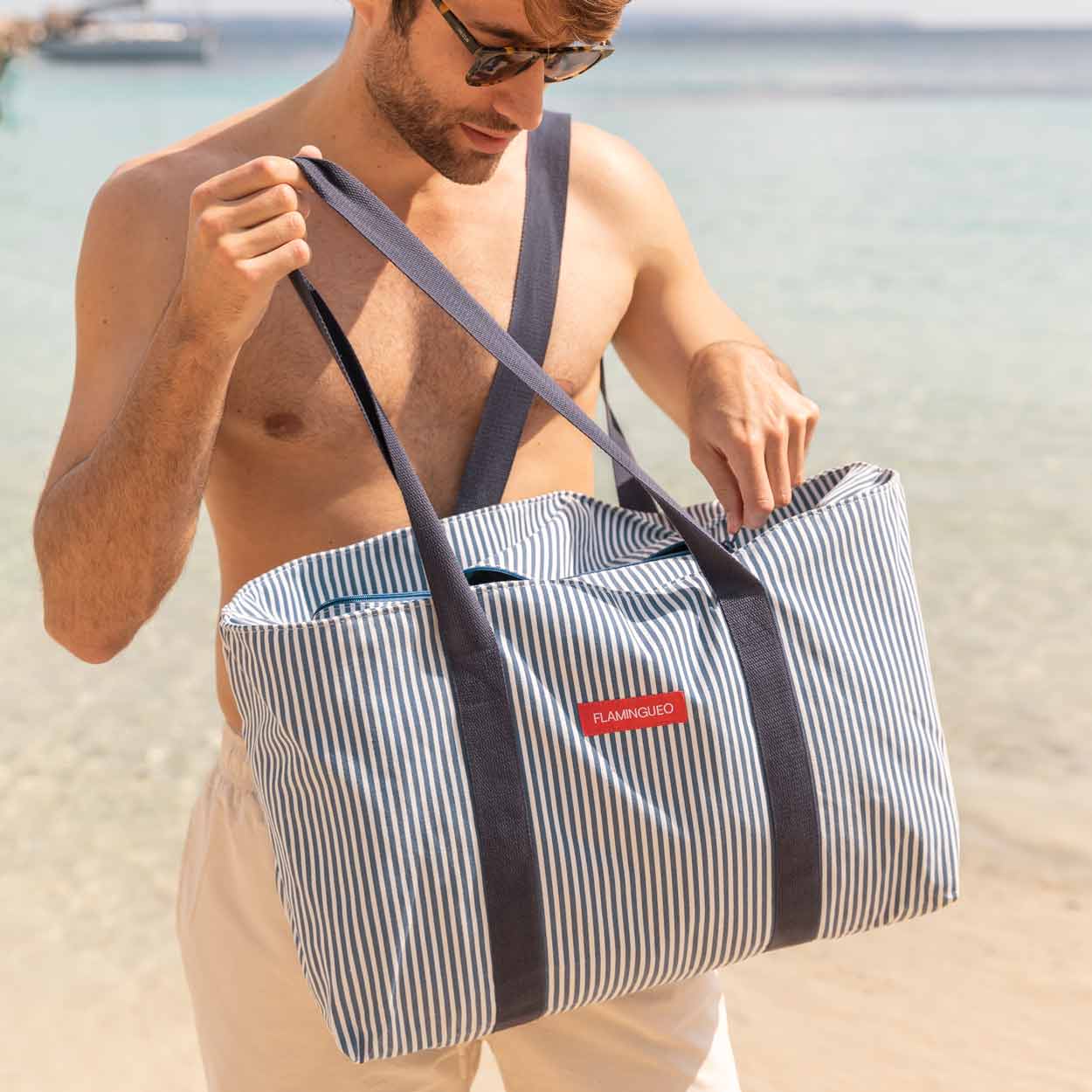 Bolsa de Playa Canvas con monedero BRUNY Azul-FLAMINGUEO