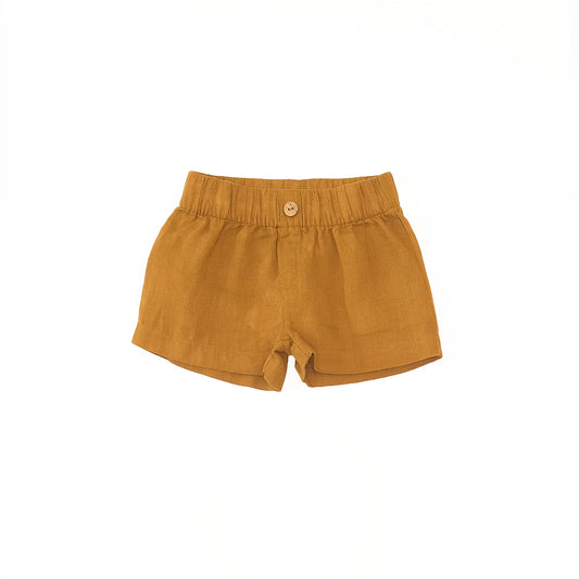 Pantalón corto lino mostaza- PLAY UP