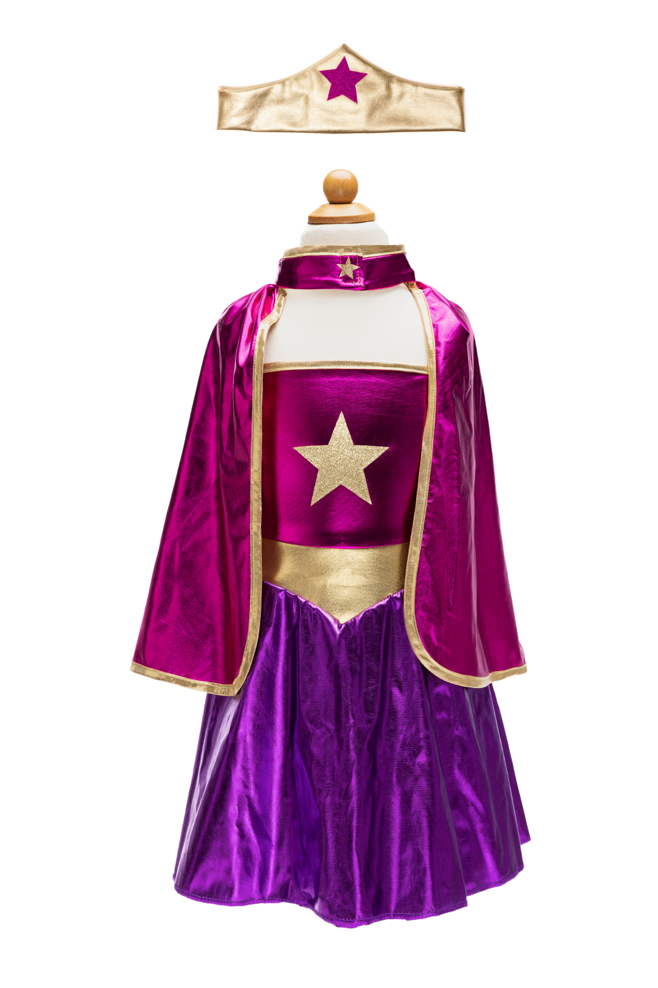 Disfraz Superheroína con vestido, capa y diadema- GREAT PRETENDERS