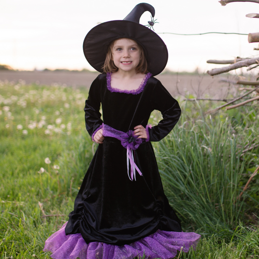 Disfraz de bruja Vera de terciopelo con sombrero- GREAT PRETENDERS
