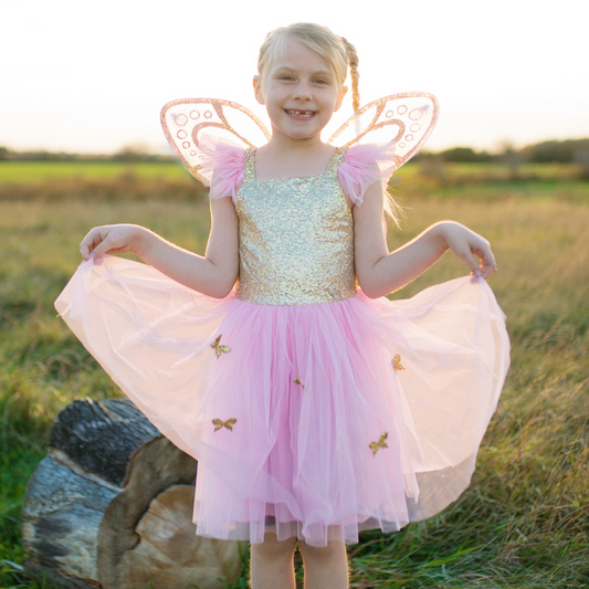 Disfraz de Mariposa dorado con alas de hada- GREAT PRETENDERS