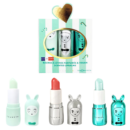 Pack de 3 Bálsamos Labiales Jingle Aqua (Manzana,Coco,Cupcake)- INUWET