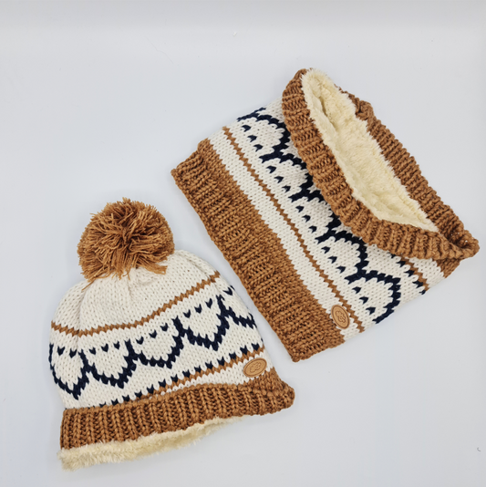 Conjunto de gorro y cuello de jacquard punto grueso- MONNUAGE