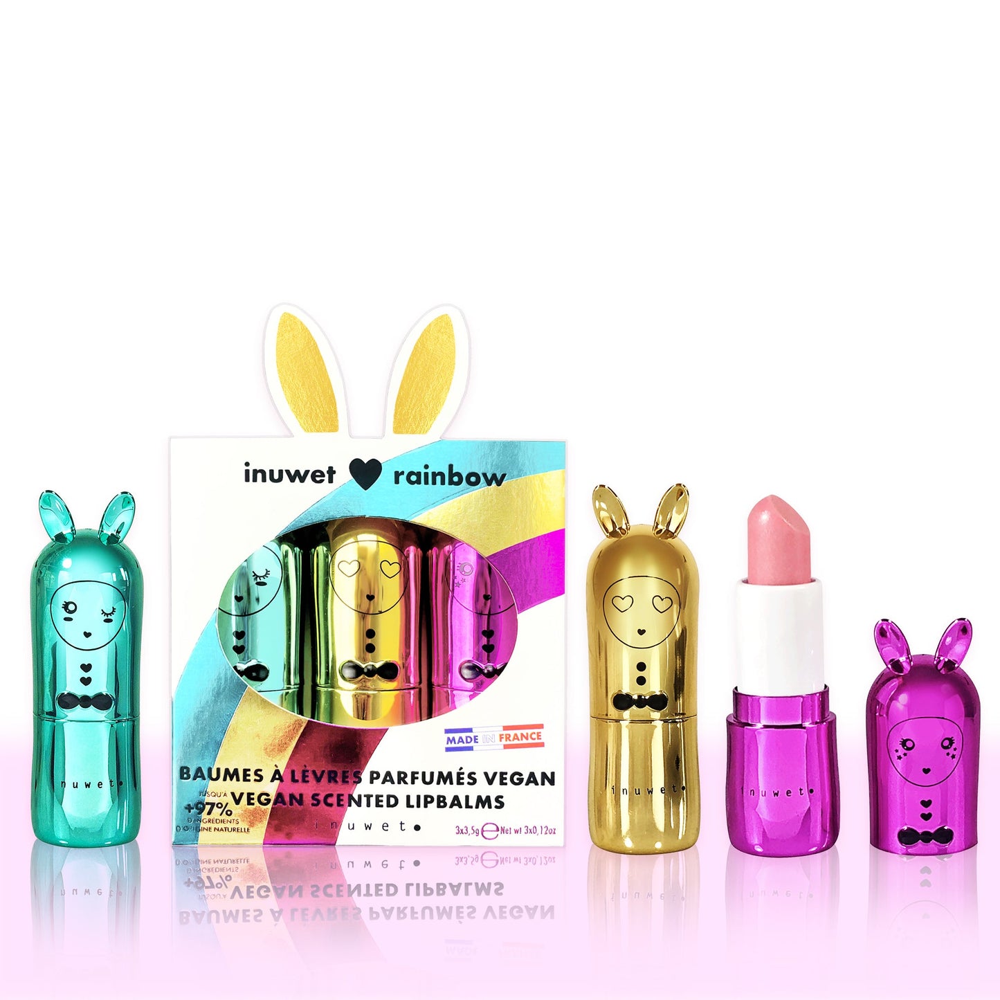 Pack de 3 Bálsamos Labiales Rainbow (Cupcake, Cheescake,Milkshake) - INUWET