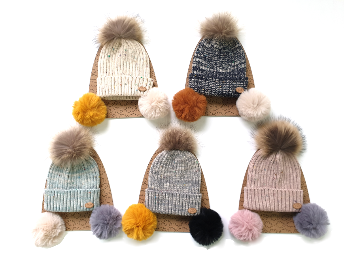 Gorro canalé jaspeado con pompones intercambiables - MONNUAGE