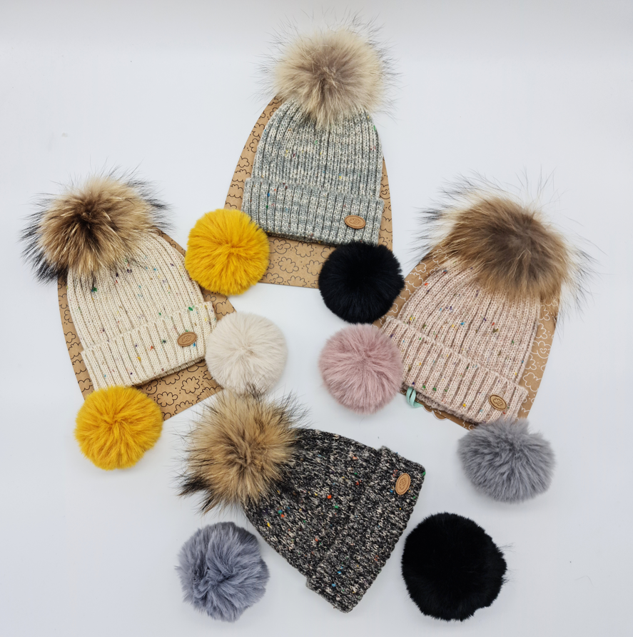 Gorro canalé jaspeado con pompones intercambiables - MONNUAGE