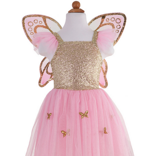Disfraz de Mariposa dorado con alas de hada- GREAT PRETENDERS