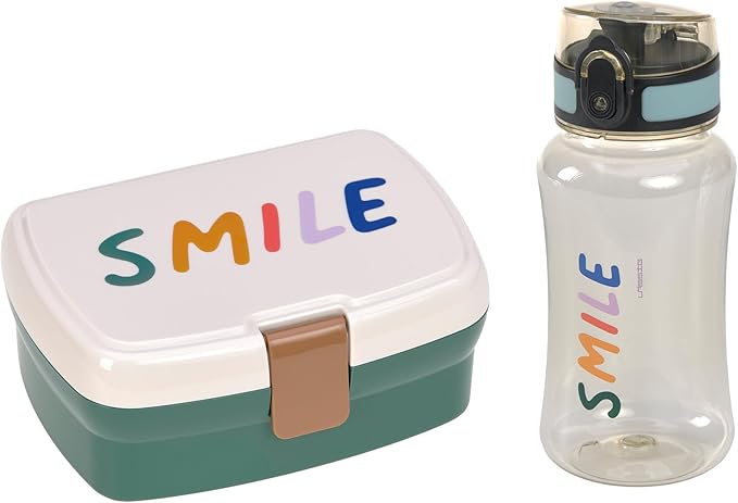 Fiambrera y Botella Smile crudo y verde-LÄSSIG