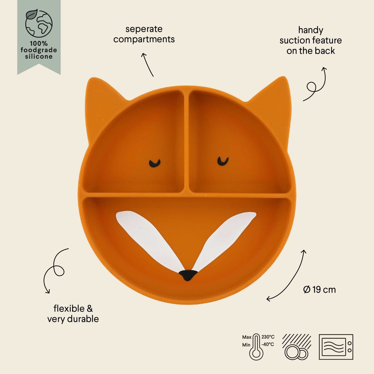 Plato compartimentado de silicona con ventosa Fox-TRIXIE