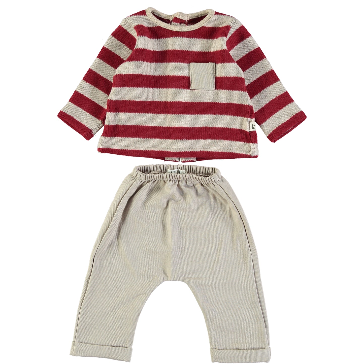 Jersey a rayas rojo y pantalón beige - PETIT INDI