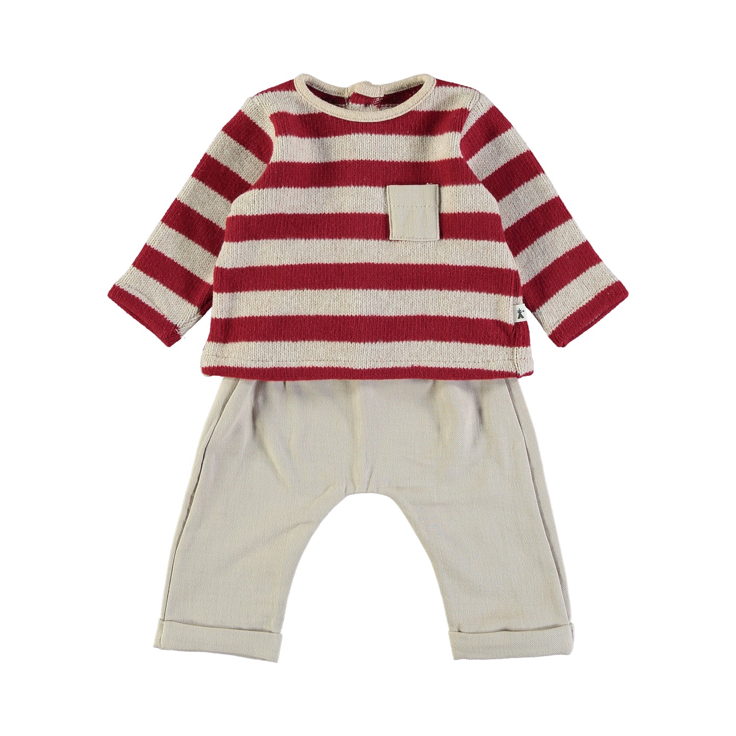 Jersey a rayas rojo y pantalón beige - PETIT INDI