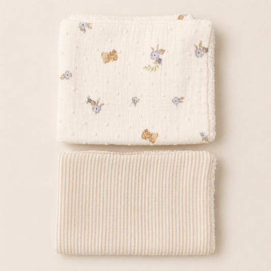 Pack Toallitas Lactancia Rayas Beige y Perritos y Conejitos-REPUNTS BY RAQUEL