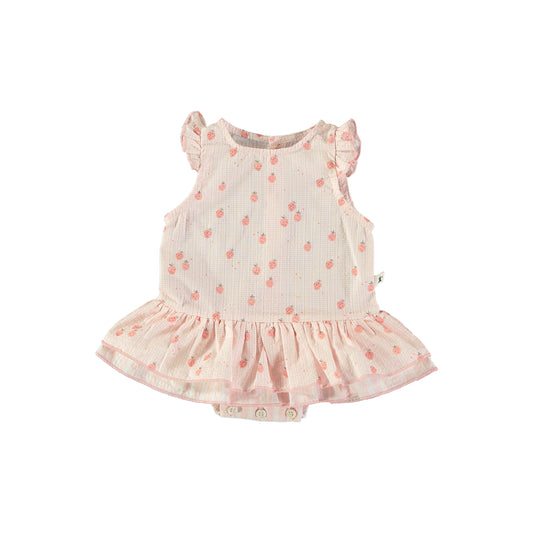 Vestido sin mangas con volante estampado de fresas - PETIT INDI