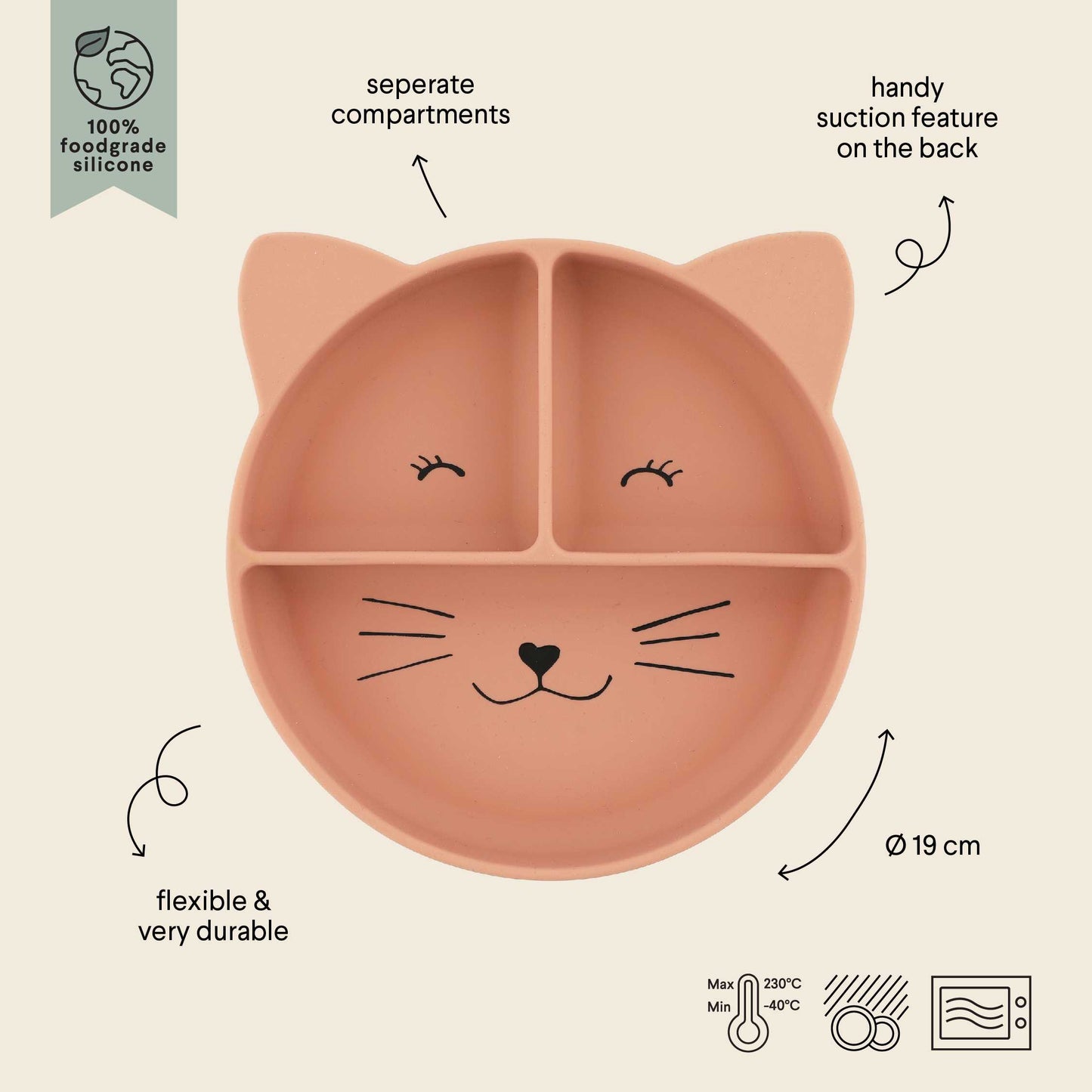 Plato compartimentado de silicona con ventosa Gato- TRIXIE