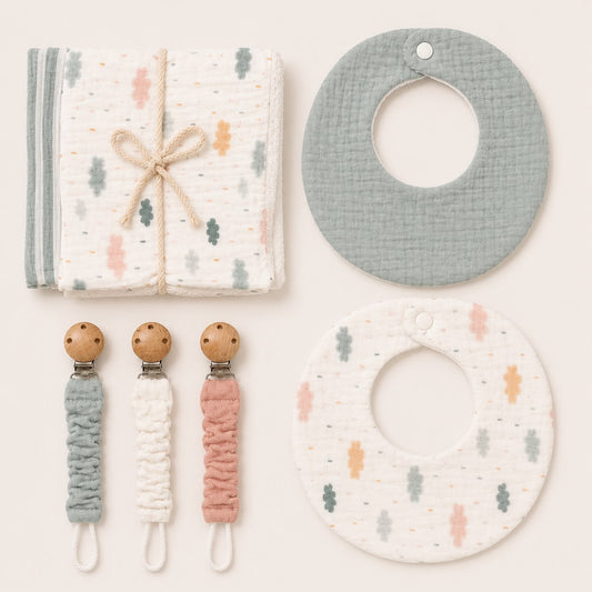 Pack Toallitas Lactancia Rayas Verde- Nubes-REPUNTS BY RAQUEL