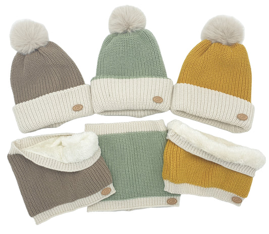Conjunto de gorro y cuello de canalé bicolor- Monnuage