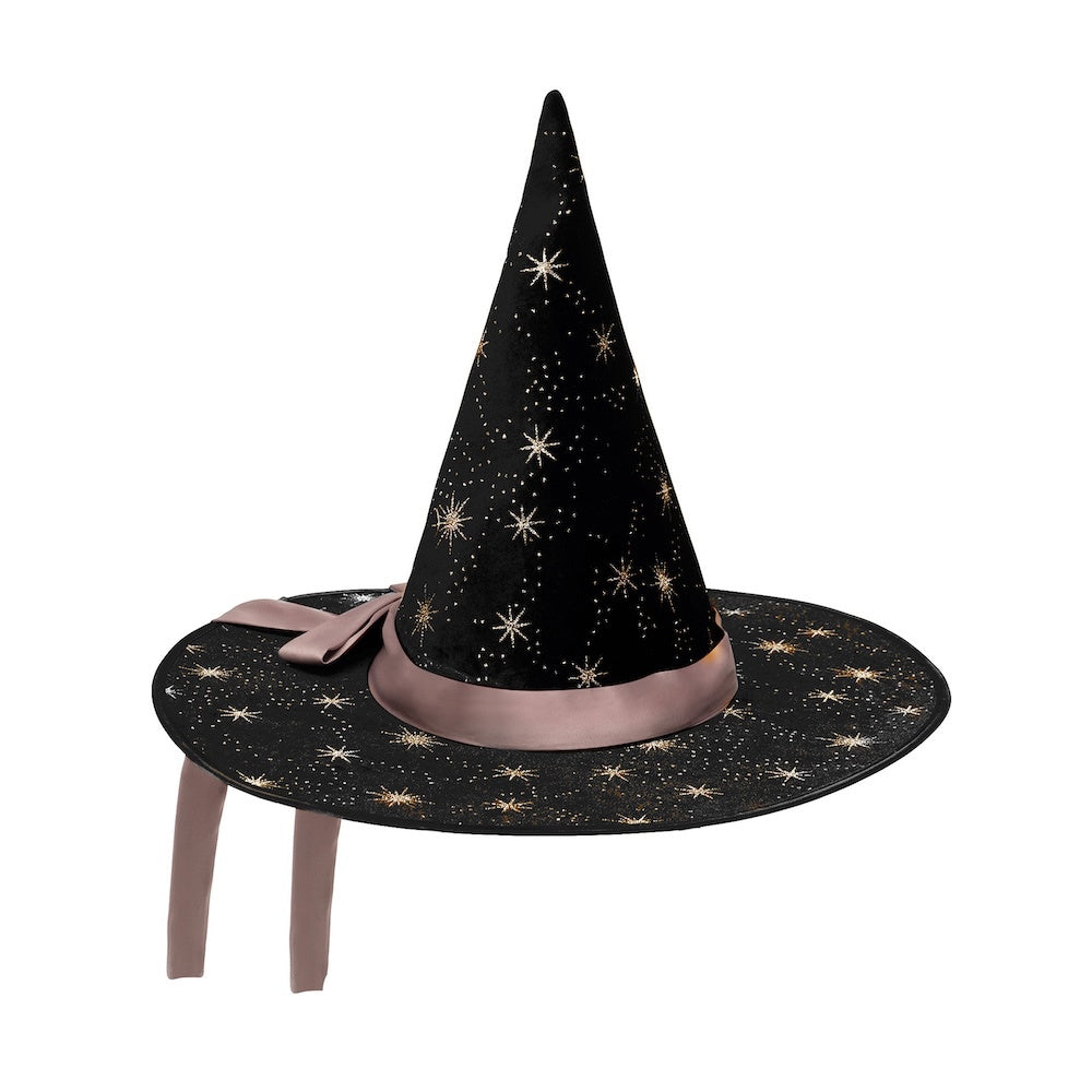 Gorro de Bruja Velvet negro con estrellas doradas- MIMI & LULA