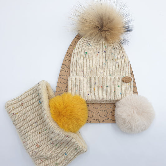 Gorro canalé jaspeado con pompones intercambiables - MONNUAGE