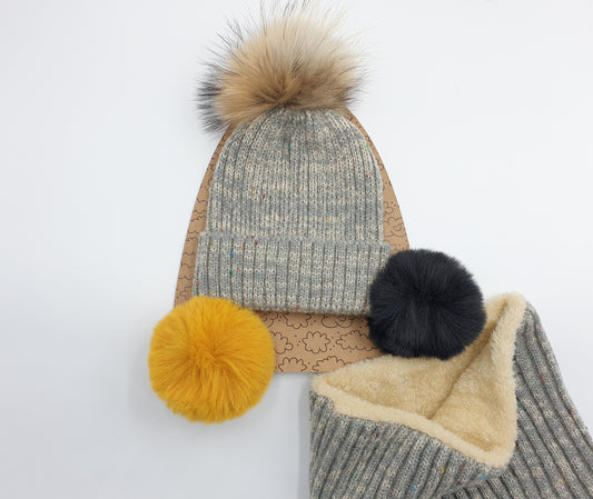 Gorro canalé jaspeado con pompones intercambiables - MONNUAGE