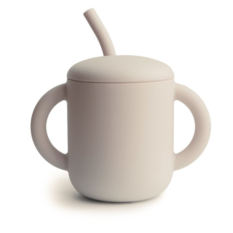 Taza didáctica + pajita de silicona crudo- MUSHIE
