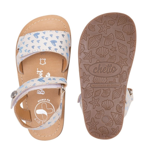 Sandalia Piel Barefoot con velcro de corazones AMALFI - CHETTO