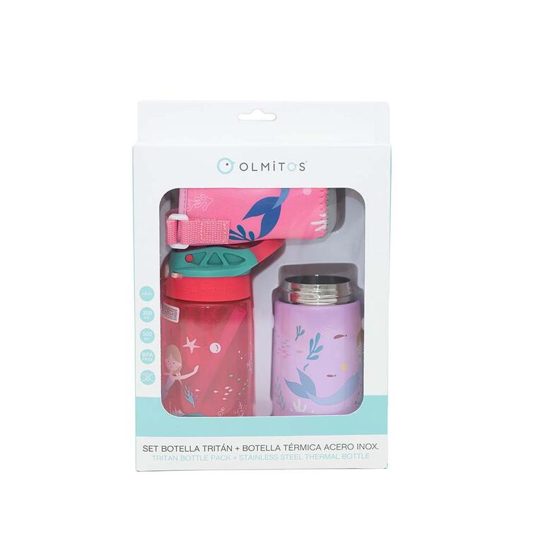 Set Botellas Tritán y Acero  Con Funda Sirenas-LÄSSIG