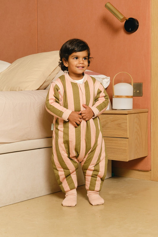 Pijama manta con mangas y calcetines antideslizantes - Khaki & Rose Stripes - TOG 2.5 - MOLIS & CO