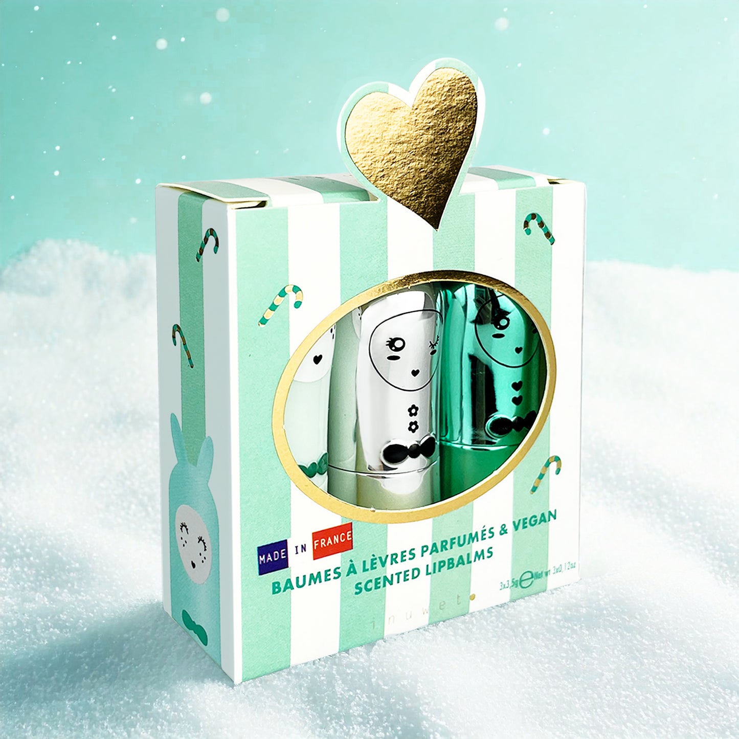 Pack de 3 Bálsamos Labiales Jingle Aqua  (Manzana,Coco,Cupcake)- INUWET