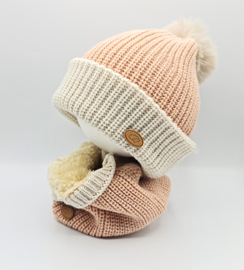 Conjunto de gorro y cuello de canalé bicolor- Monnuage