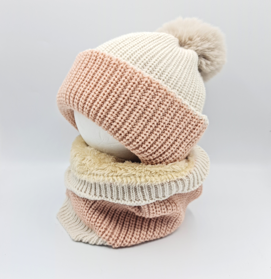 Conjunto de gorro y cuello de canalé bicolor- Monnuage