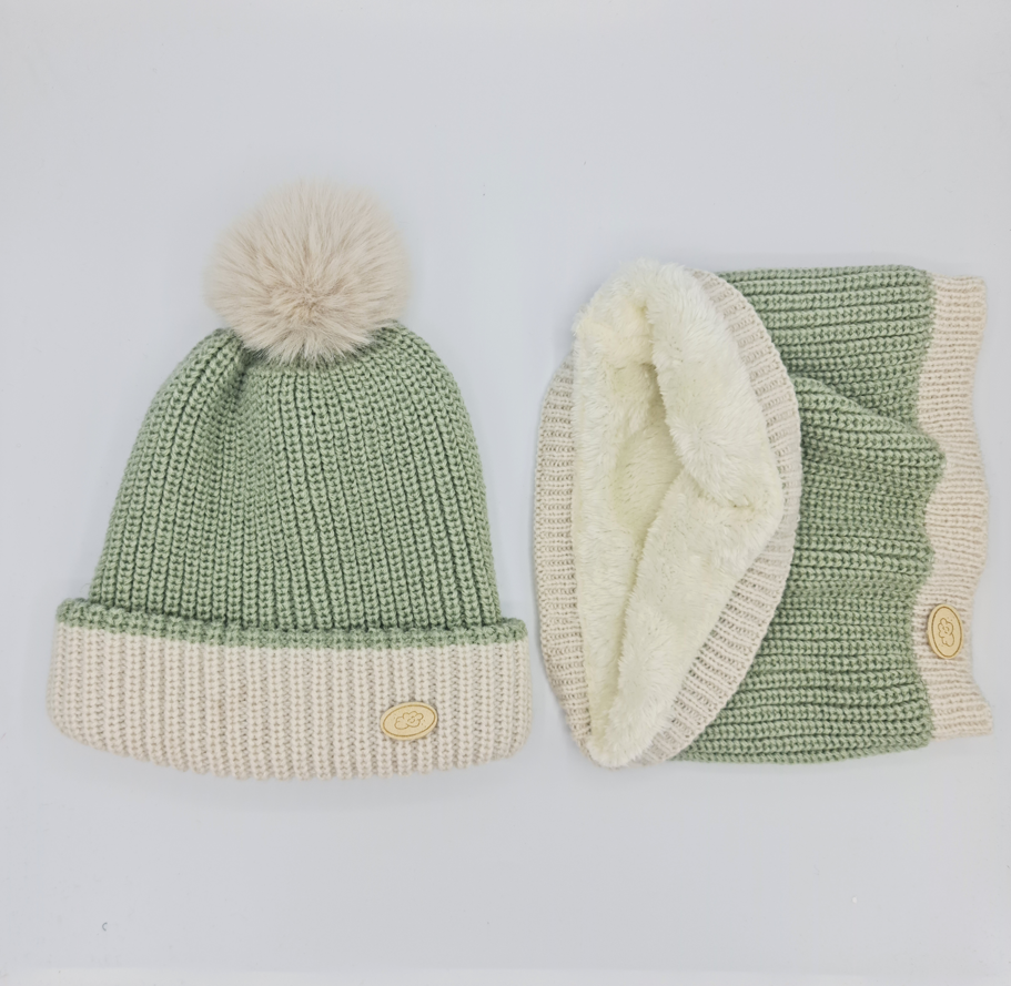 Conjunto de gorro y cuello de canalé bicolor- Monnuage