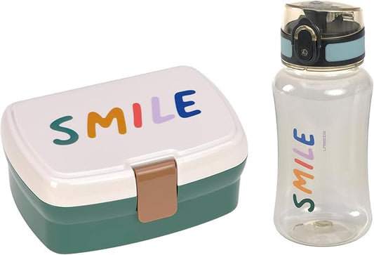 Fiambrera y Botella Smile crudo y verde-LÄSSIG