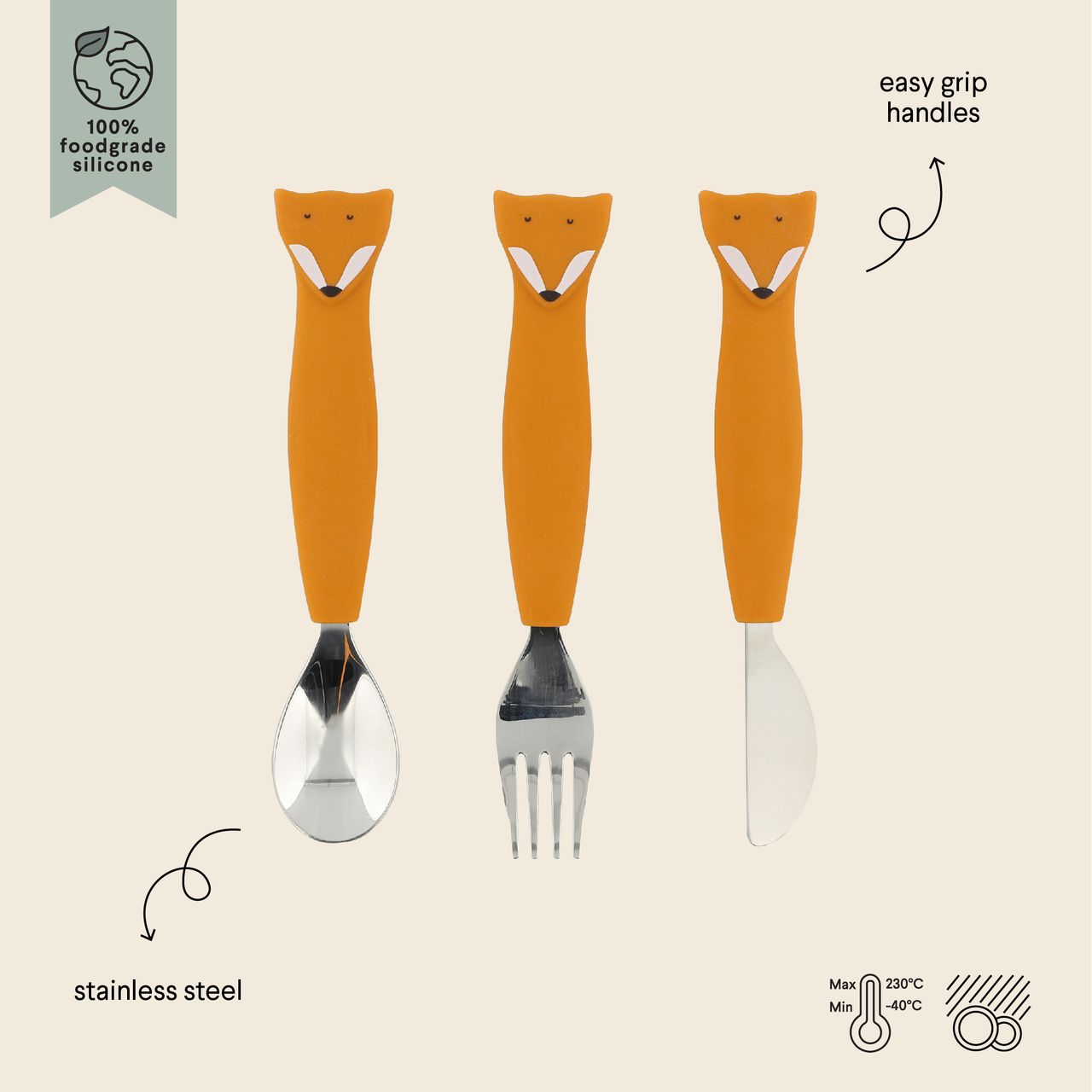 Cubiertos de 3 piezas de silicona Mr. Fox-TRIXIE