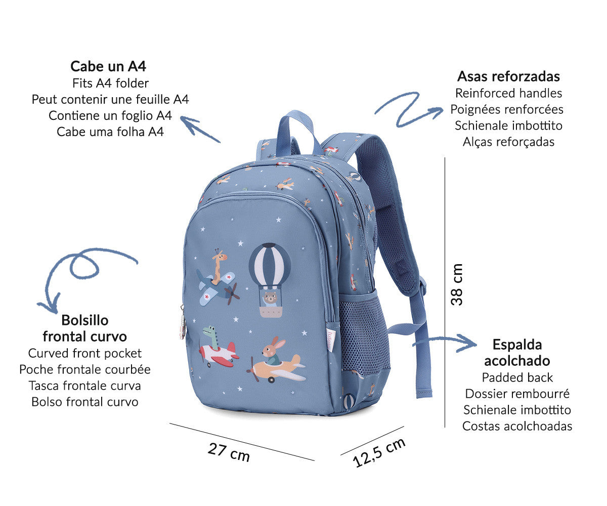 Mochila Mediana Globos y Aviones+ Llavero Personalizable-TUTETE