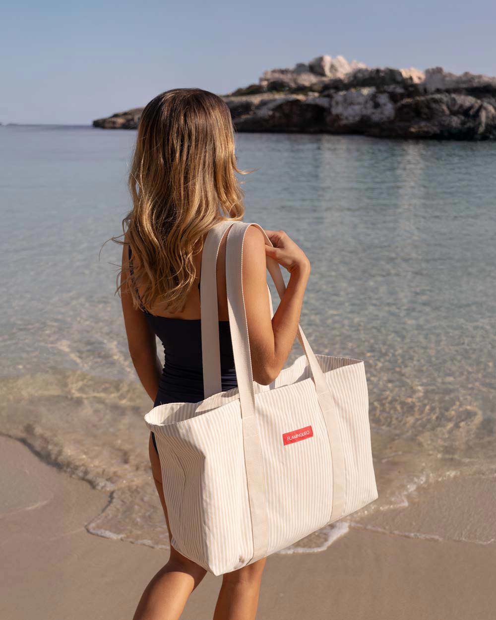 Bolsa de Playa Canvas con monedero BRUNY Beig-FLAMINGUEO