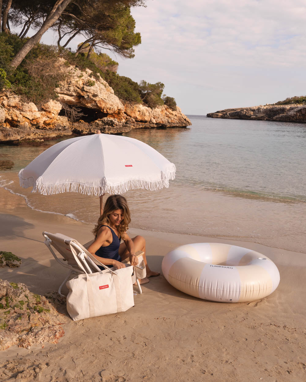 Bolsa de Playa Canvas con monedero BRUNY Beig-FLAMINGUEO