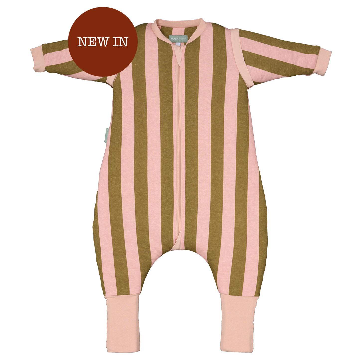 Pijama manta con mangas y calcetines antideslizantes - Khaki & Rose Stripes - TOG 2.5 - MOLIS & CO