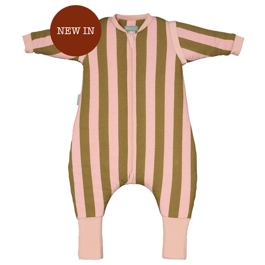 Pijama manta con mangas y calcetines antideslizantes - Khaki & Rose Stripes - TOG 2.5 - MOLIS & CO
