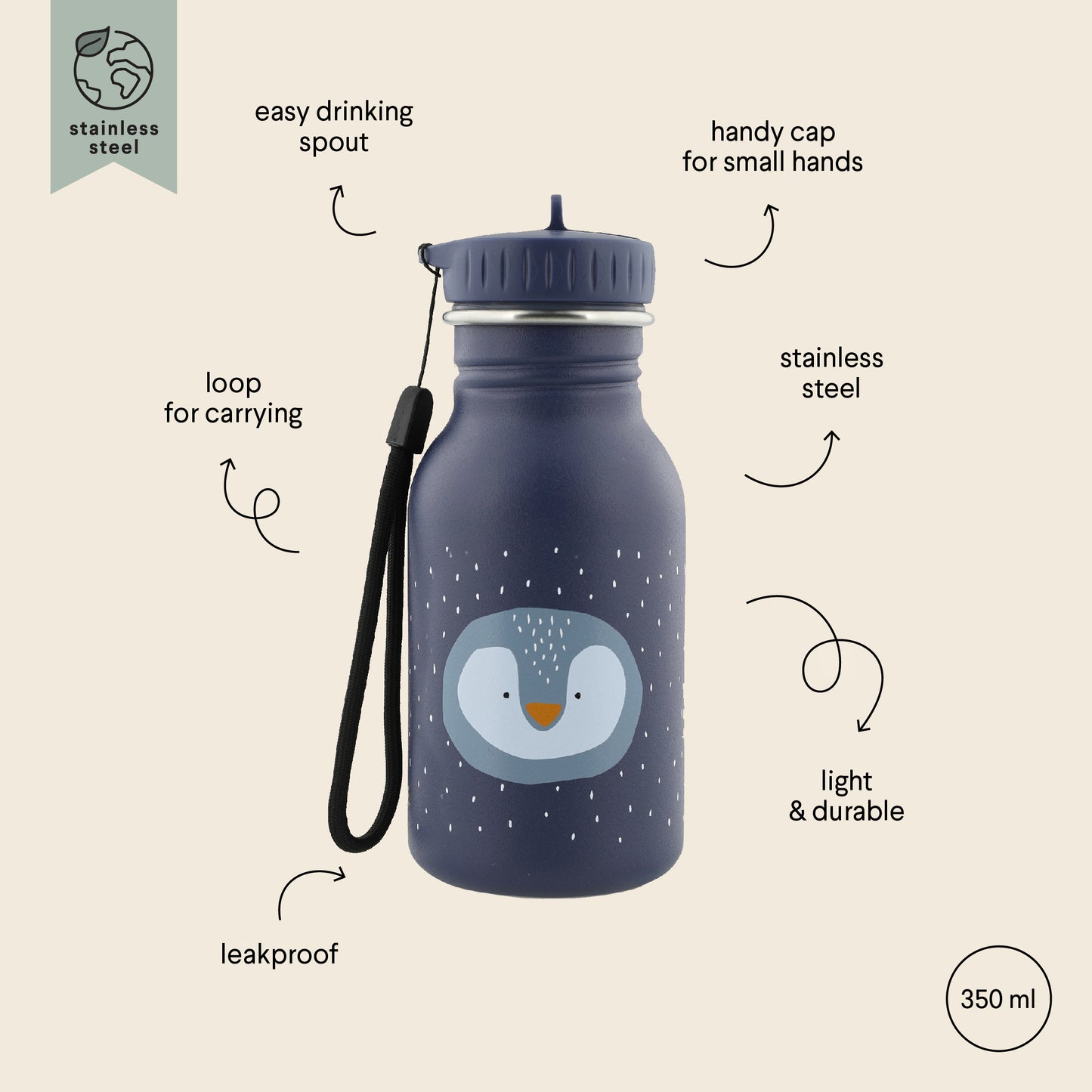 Botella de animales 350ml Pingüino- TRIXIE